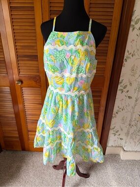 Lilly Pulitzer Lemon Print Summer Sundress in Pastel Blue & Yellow Sz 8